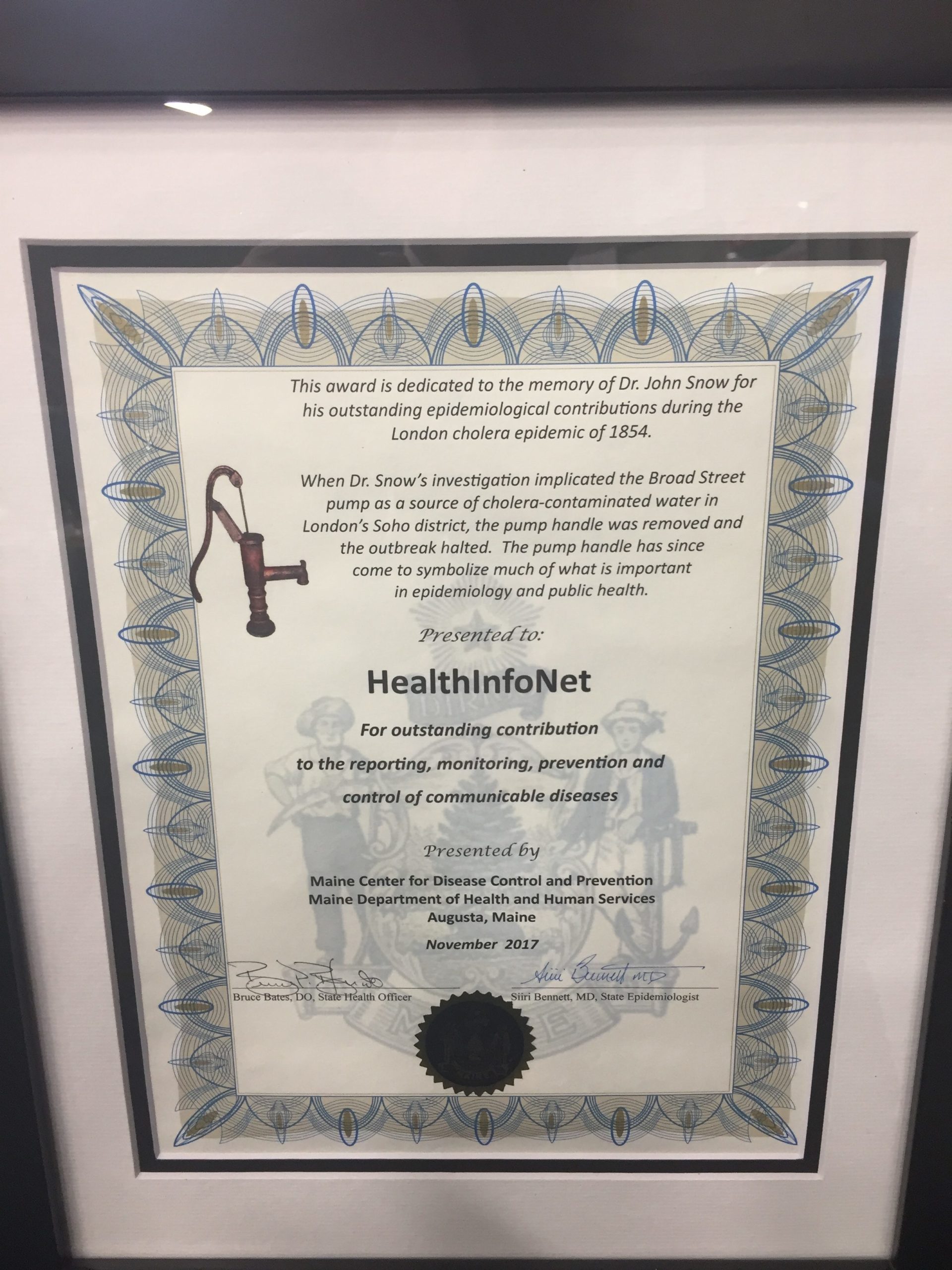 HealthInfoNet Receives Maine CDC "Pump Handle Award"
